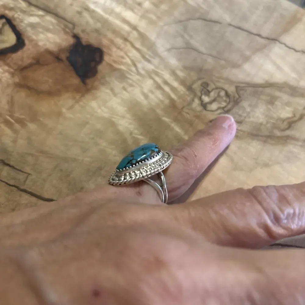 Native American Navajo Sterling Silver Ring w. Turquoise Setting: Size 5.5 - Picture 4 of 6